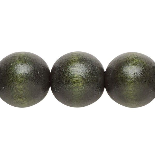 Bead, Taiwanese cheesewood (dyed / waxed), dark forest green, 15-16mm round. Sold per 15-1/2" to 16" strand. image number 0