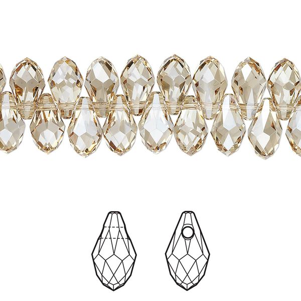 Briolette 48pk crystal golden shadow, Crystal Passions® 9x5mm pendant drop 6007 image number 0