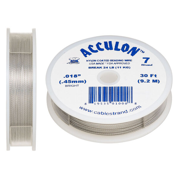 Beading wire, Acculon®, nylon-coated stainless steel, clear, 7 strand, 0.018-inch diameter. Sold per 30-foot spool. image number 0
