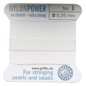 Thread, Griffin, nylon, white, size #1. Sold per 2-meter card (approximately 78 inches).