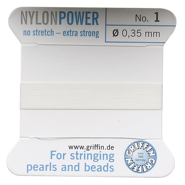 Thread, Griffin, nylon, white, size #1. Sold per 2-meter card (approximately 78 inches). image number 0