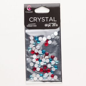 Flat back mix, pkg/68, red / teal / light blue, 4.60-4.80mm round, SS20.