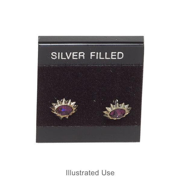Earring card, flocked plastic, black and silver, 1x1-inch square with "SILVER FILLED." Sold per pkg of 25. image number 1
