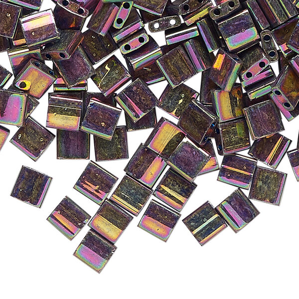 Seed bead, TILA®, glass, pkg/250g, 5mm full tila square, opaque metallic iris green, (TL-1893). image number 0