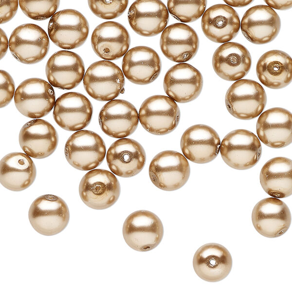 Bead, Czech pearl-coated glass druk, opaque light brown, 6mm round. Sold per 15-1/2" to 16" strand. image number 0