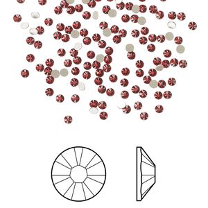 Flat back 1440pk scarlet foil back, Swarovski® 1.7-1.9mm rose round SS5 2058