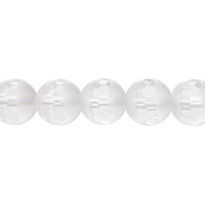 Quartz crystal 1pkg1, partially matte partially faceted round bead natural 8 inch 10mm