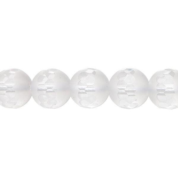 Quartz crystal 1pkg1, partially matte partially faceted round bead natural 8 inch 10mm image number 0