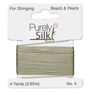 Thread, Purely Silk™, olive green, medium-heavy, size #4, 24-pound test. Sold per 4-yard card.