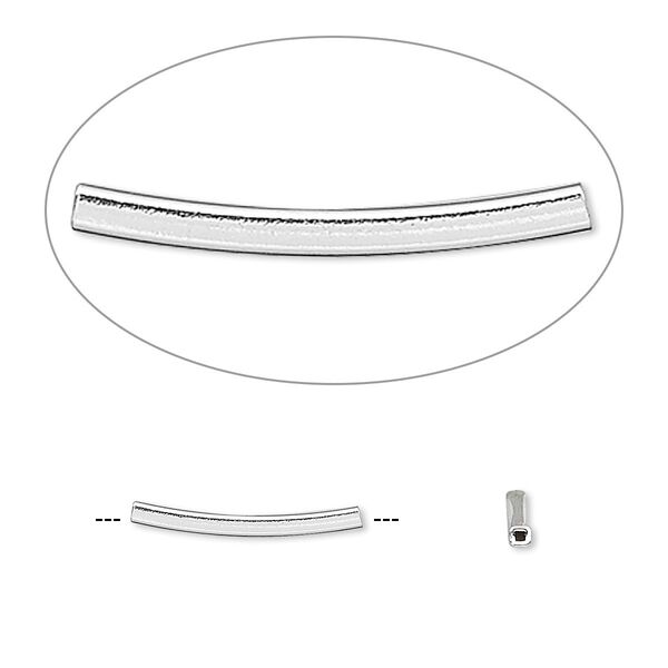 Bead, sterling silver, 15x1.5mm curved square tube. Sold per pkg of 10. image number 0