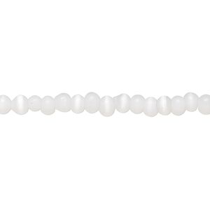 Bead, cat's eye glass (fiber optic glass), white, 4-5mm round. Sold per 15-inch strand.