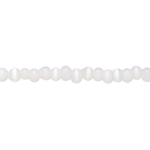 Bead, cat's eye glass (fiber optic glass), white, 4-5mm round. Sold per 15-inch strand. image number 0