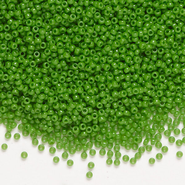 Seed bead, Miyuki, glass, pkg/35g, #15 rocaille, opaque green (RR-411). image number 0