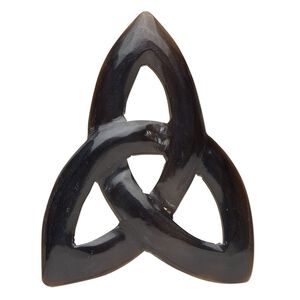 Horn 1pkg1, undrilled hand-carved Celtic knot focal natural black 44x34mm