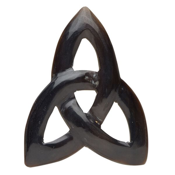 Horn 1pkg1, undrilled hand-carved Celtic knot focal natural black 44x34mm image number 0