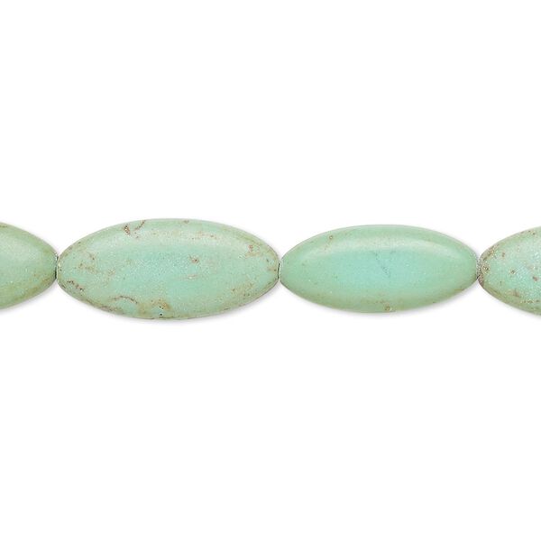 Bead, magnesite (dyed / stabilized), green, 16x7mm-18x8mm flat marquise, B- grade, Mohs hardness 3-1/2 to 4. Sold per 15-inch strand. image number 0