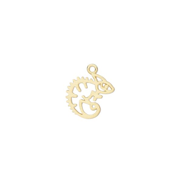 Charm Amoracast® 1pkg1 sterling silver, 11mm 2-sided cutout chameleon, brushed "vermeil" (gold finish) image number 0