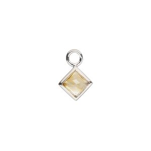 Drop, sterling silver and citrine (heated), 10mm hand-cut faceted diamond, B- grade, Mohs hardness 7. Sold individually.