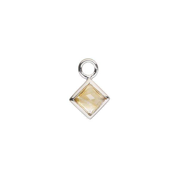 Drop, sterling silver and citrine (heated), 10mm hand-cut faceted diamond, B- grade, Mohs hardness 7. Sold individually. image number 0