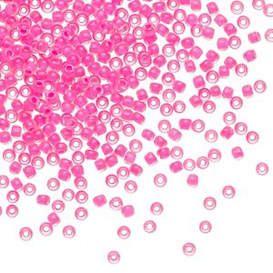 Seed bead, TOHO BEADS®, glass, pkg/7.5g, #11 round, opaque matte neon pink-lined crystal clear (TR-11-971).
