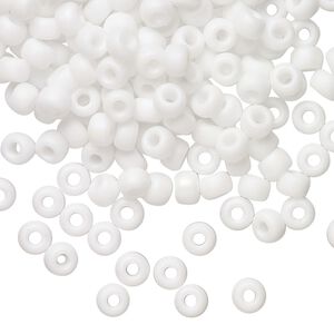 Seed bead, Miyuki, glass, pkg/250g, #6 rocaille, opaque matte rainbow chalk white, (RR-402FR).
