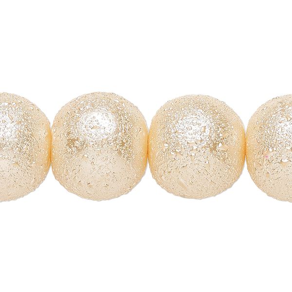 Bead, glass, opaque peach, 16mm textured round. Sold per 15-1/2" to 16" strand. image number 0