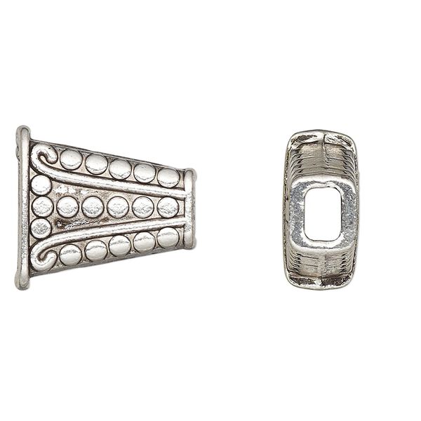 Cone, antique silver-plated "pewter" (zinc-based alloy), 18x16.5x8.5mm beaded flat, 12x4mm inside diameter. Sold per pkg of 6. image number 0