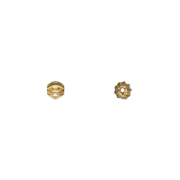 Bead, gold-plated brass, 4mm corrugated round. Sold per pkg of 50. image number 0