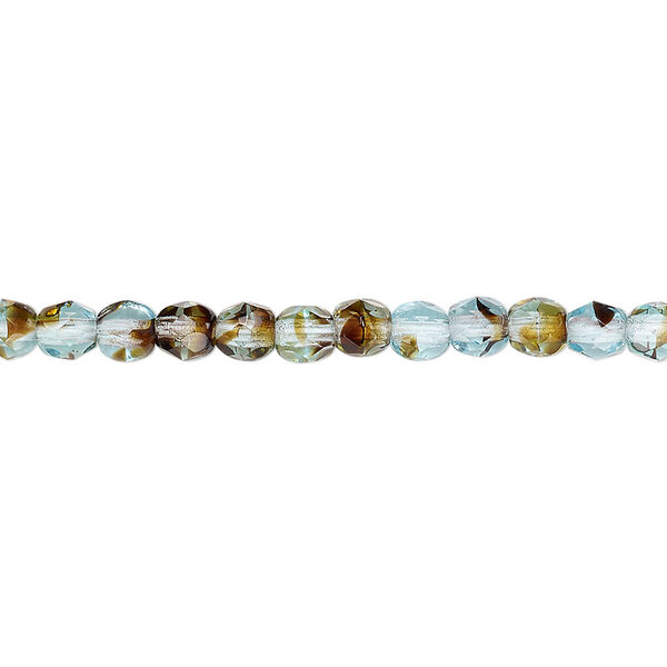 Bead, Czech fire-polished glass, black and turquoise blue, 4mm faceted round. Sold per 15-1/2" to 16" strand, approximately 100 beads. image number 0