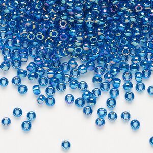 Seed bead, Miyuki, glass, pkg/250g, #8 rocaille, translucent rainbow Capri blue (RR-291).