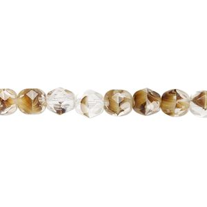 Bead, Czech fire-polished glass, clear and brown, 6mm faceted round. Sold per 15-1/2" to 16" strand, approximately 65 beads.