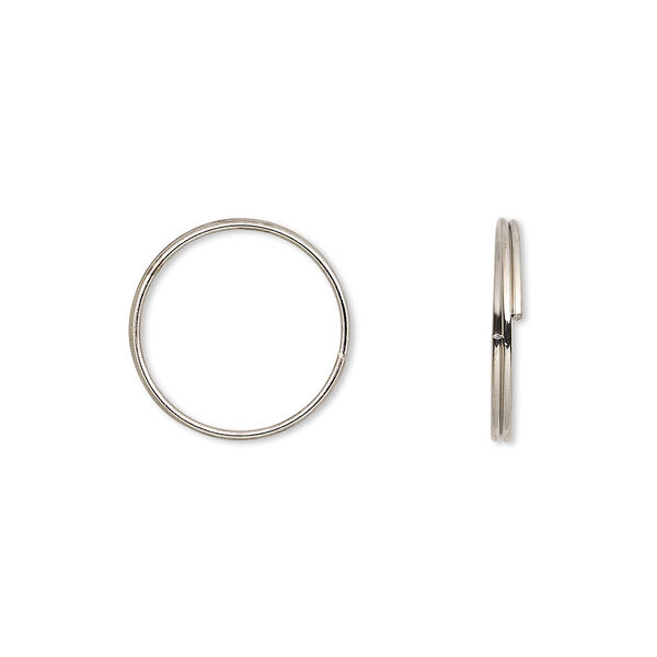 Split ring, imitation nickel-finished steel, 15mm round with 13.6mm inside diameter. Sold per pkg of 100. image number 0