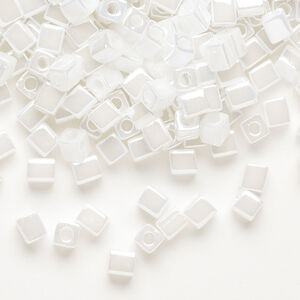 Seed bead, Miyuki 1pkg10g, glass, 3.5-3.7mm square, opaque ceylon white pearl (SB-420)