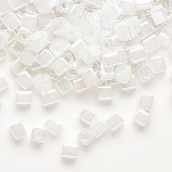 Seed bead, Miyuki 1pkg10g, glass, 3.5-3.7mm square, opaque ceylon white pearl (SB-420) image number 0