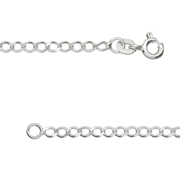 Chain, sterling silver, 4x3mm curb, 18 inches with springring clasp. Sold individually. image number 0