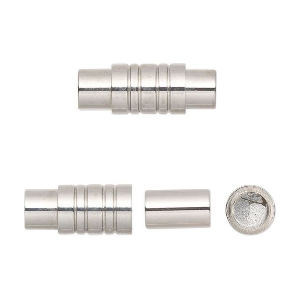 Clasp, glue-in, magnetic, stainless steel, 20x8mm round tube, 5mm inside diameter. Sold individually. image number 0