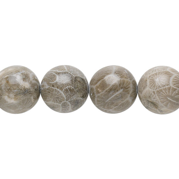 Bead, brown fossil coral (natural), 12mm round, B grade, Mohs hardness 6-1/2 to 7. Sold per 15-1/2" to 16" strand. image number 0