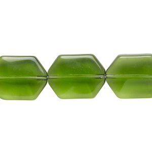 Bead, glass, translucent forest green, 17x13mm beveled hexagon. Sold per 13-inch strand, approximately 20 beads.