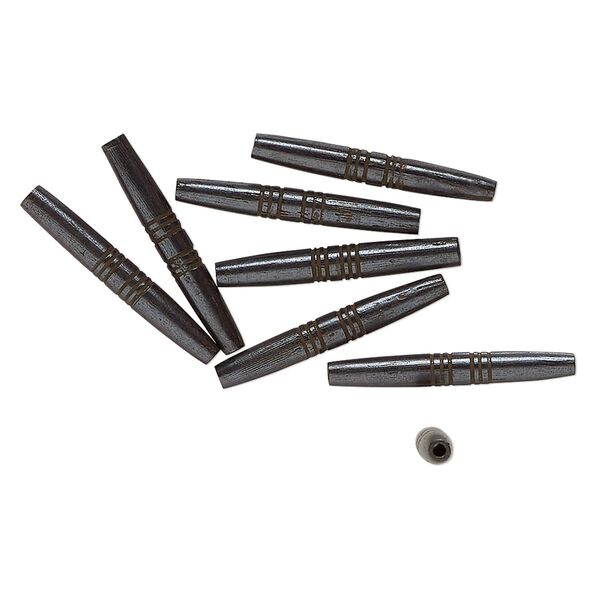 Bead, bone (dyed), black, 36x5mm-35x4.5mm tube. Sold per pkg of 8. image number 0