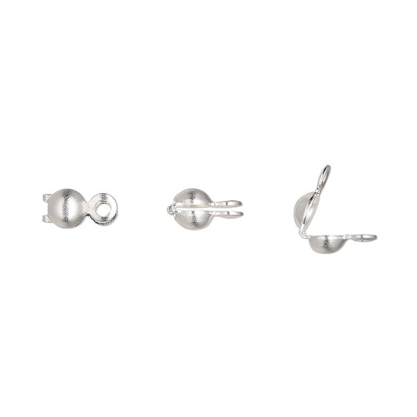 Bead tip, silver-plated brass, 6.5x3.5mm bottom clamp-on with closed loop. Sold per pkg of 100. image number 0