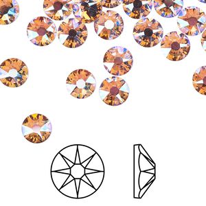 Flat back 144pk light rose shimmer foil back, Crystal Passions® 6.32-6.5mm rose round SS30 2088