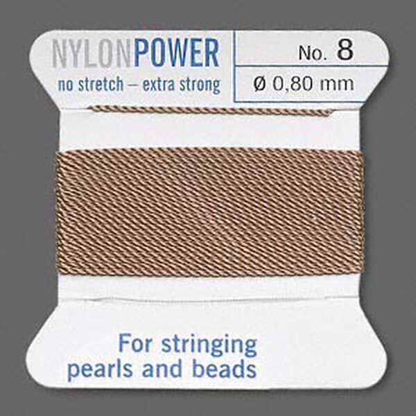 Thread, Griffin, nylon, beige, size #8. Sold per 2-meter card (approximately 78 inches). image number 0