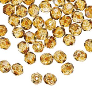 Bead 1pkg60 Czech fire-polished glass, tortoise gold, 6mm faceted round.
