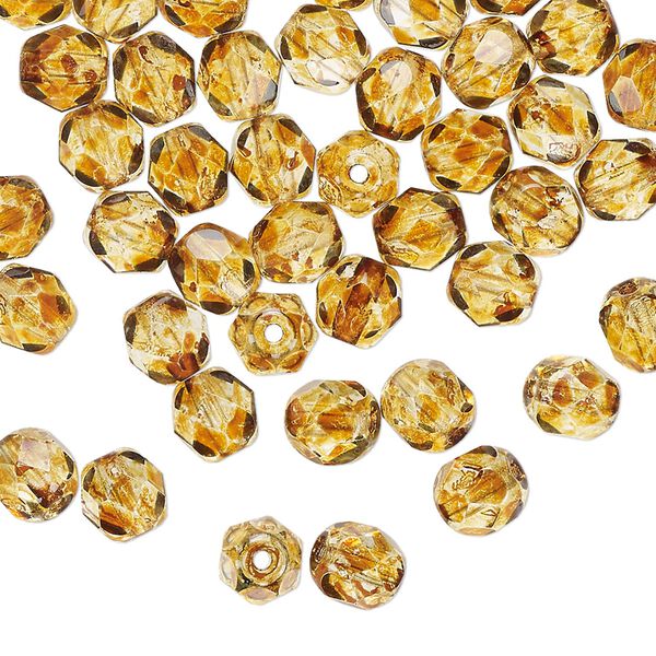 Bead 1pkg60 Czech fire-polished glass, tortoise gold, 6mm faceted round. image number 0