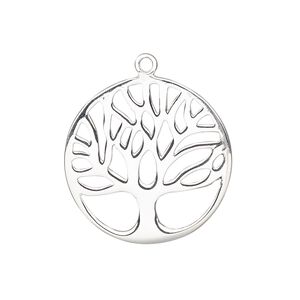 Drop, sterling silver, 25mm double-sided flat round with cutout tree design. Sold individually.