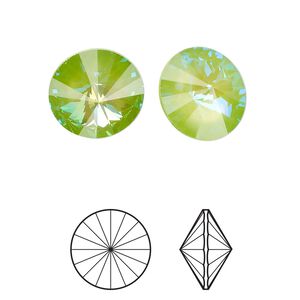Chaton 2pk crystal ultra green AB, Crystal Passions® 14mm rivoli 1122