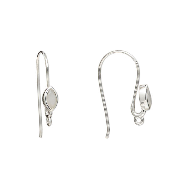 Sterling silver / white agate 1pkg2, marquise ear wire natural, fishhook / closed loop 22 gauge 18mm / 6x3.5mm image number 0