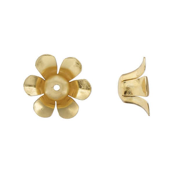 Bead cap, gold-finished steel, 15x7mm flower, fits 8-10mm round bead. Sold per pkg of 20. image number 0