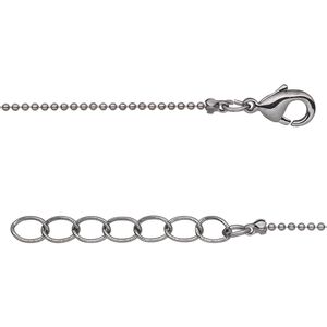 Chain, gunmetal-plated brass, 1mm ball, 7-1/2 inches with 1-1/4 inch extender chain and lobster claw clasp. Sold per pkg of 6.