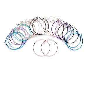 Earring, painted steel and stainless steel, assorted colors, 50mm round hoop with hinged closure. Sold per pkg of 12 pairs.